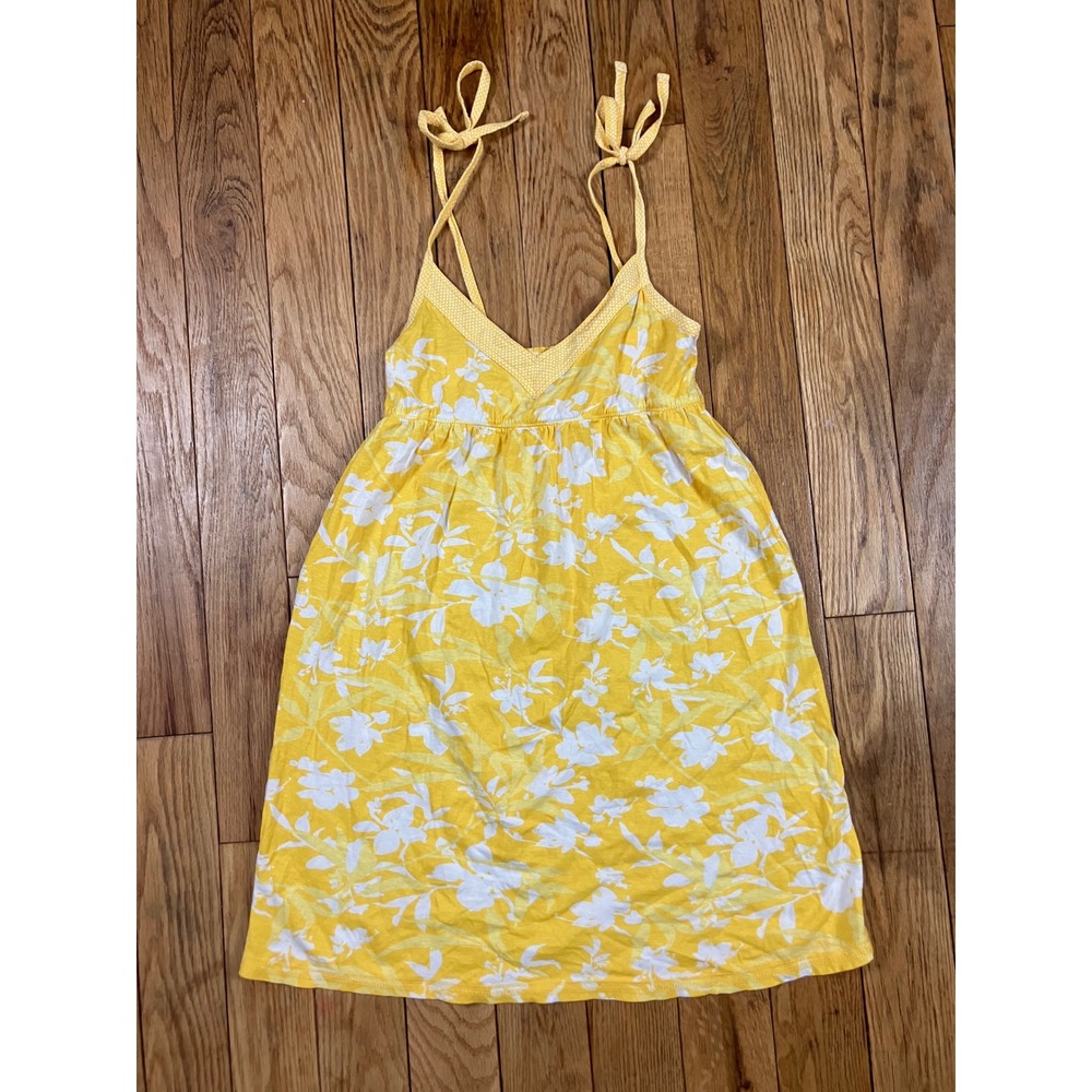 Vintage Girl‎ Yellow Floral Smocked Sundress Tie Straps Midi Dress Size M